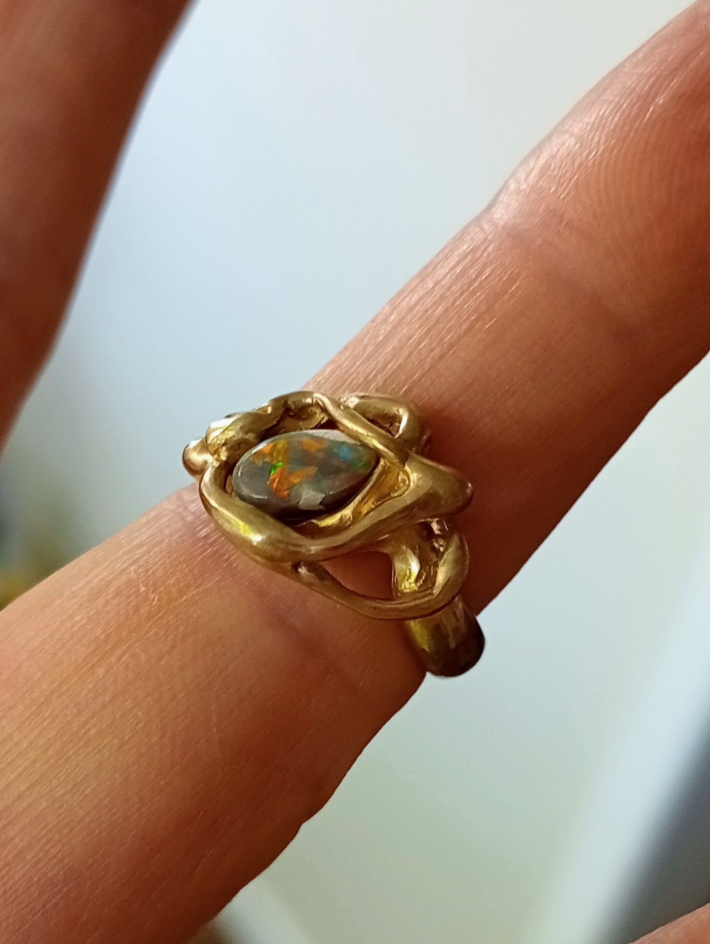 scribble ring in gold with black opal