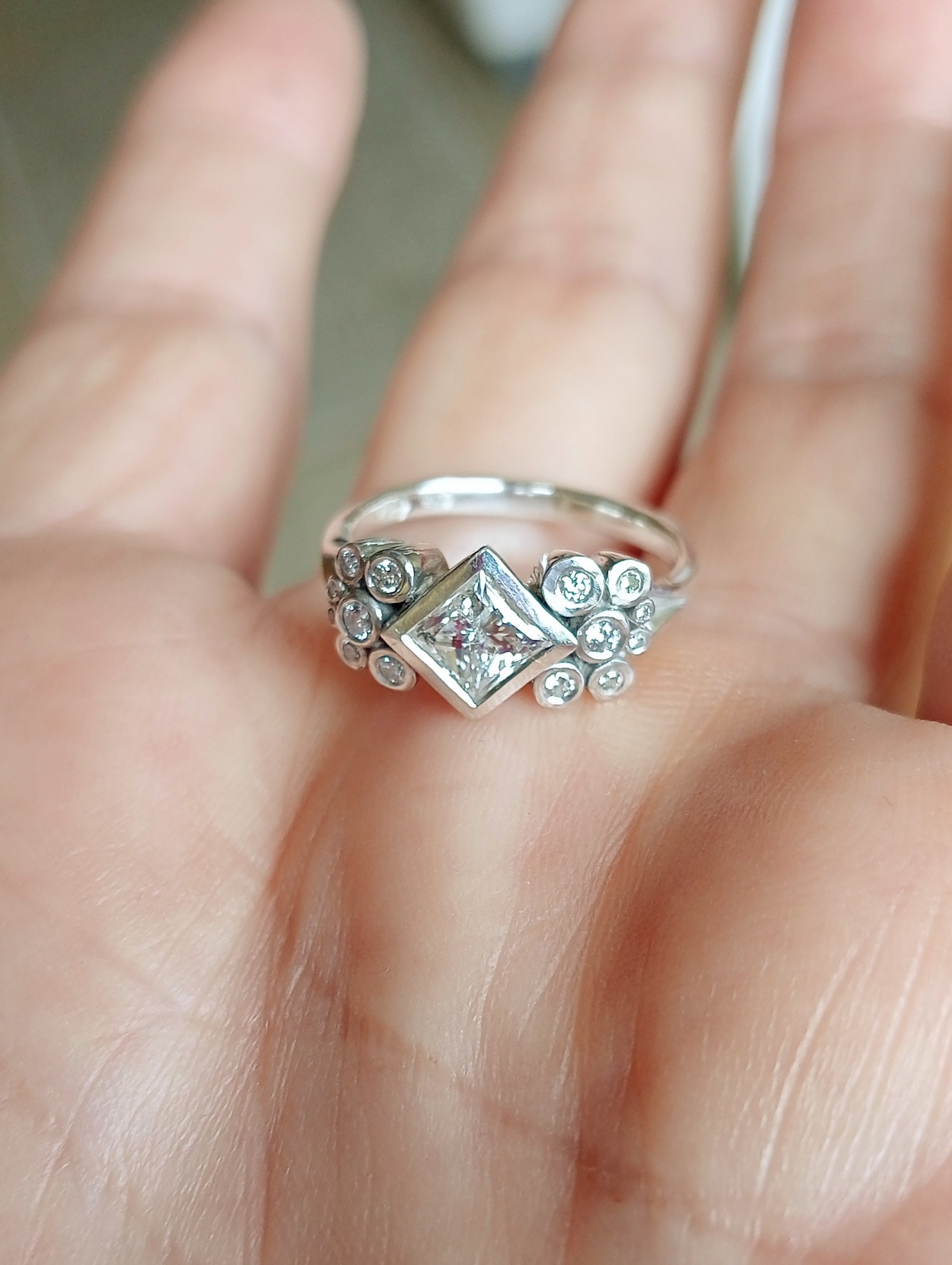 ring remodel with recycled princess cut and round diamonds