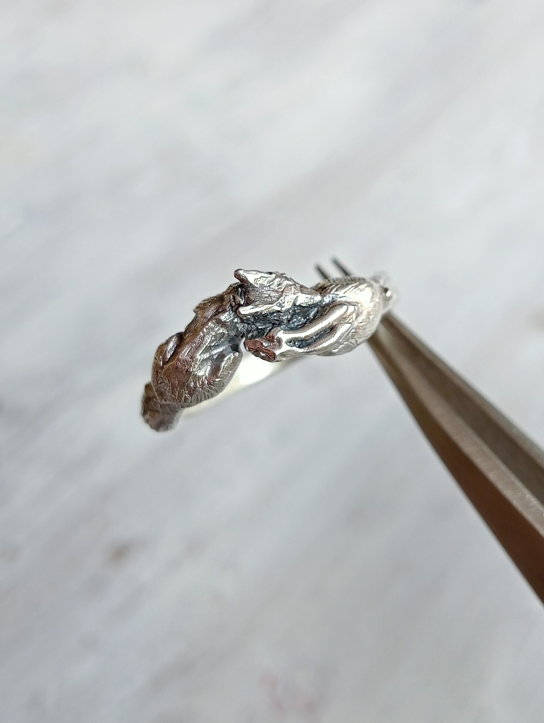 fox and hare carved ring