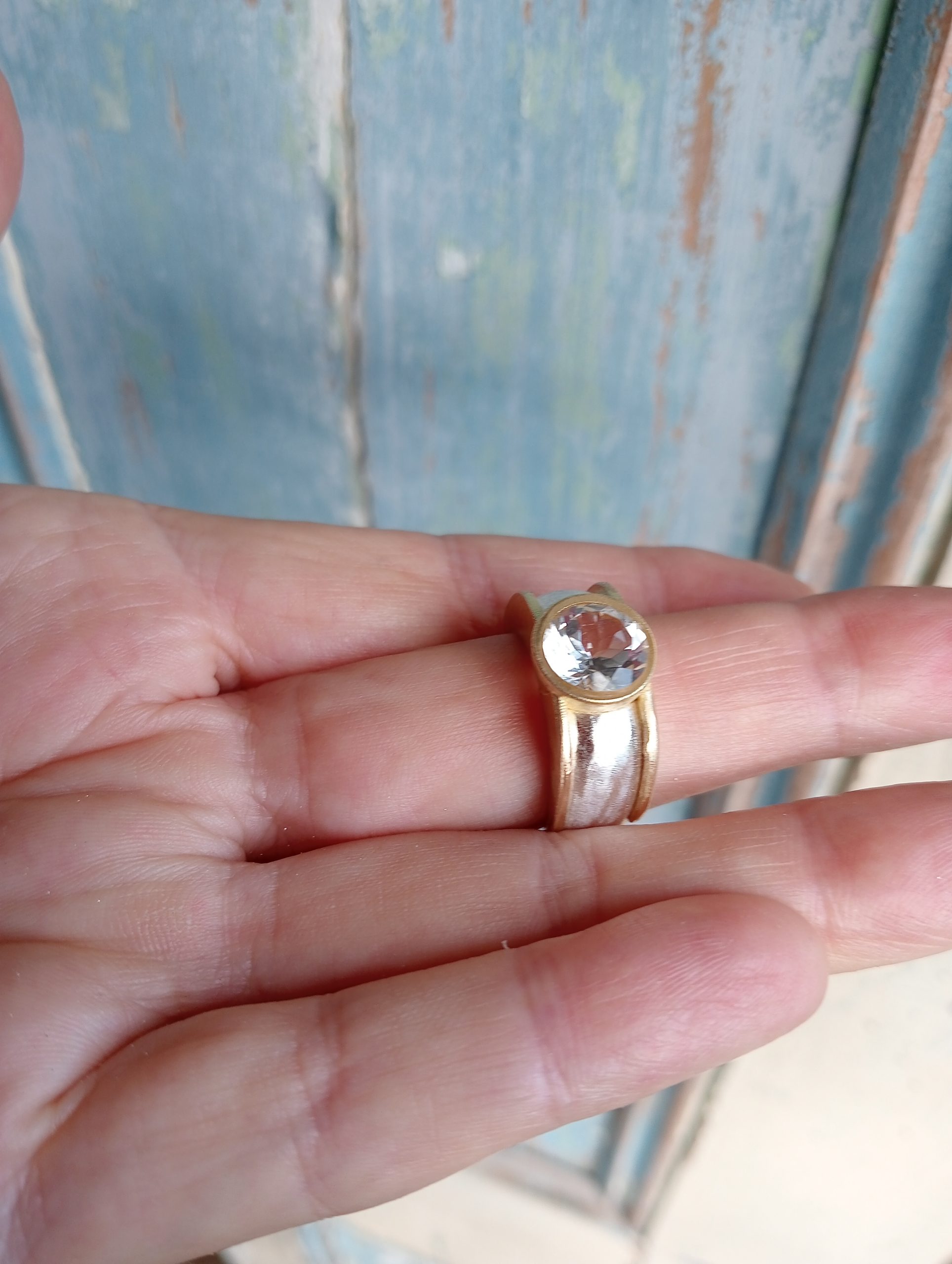 contemporary chunky ring with white topaz