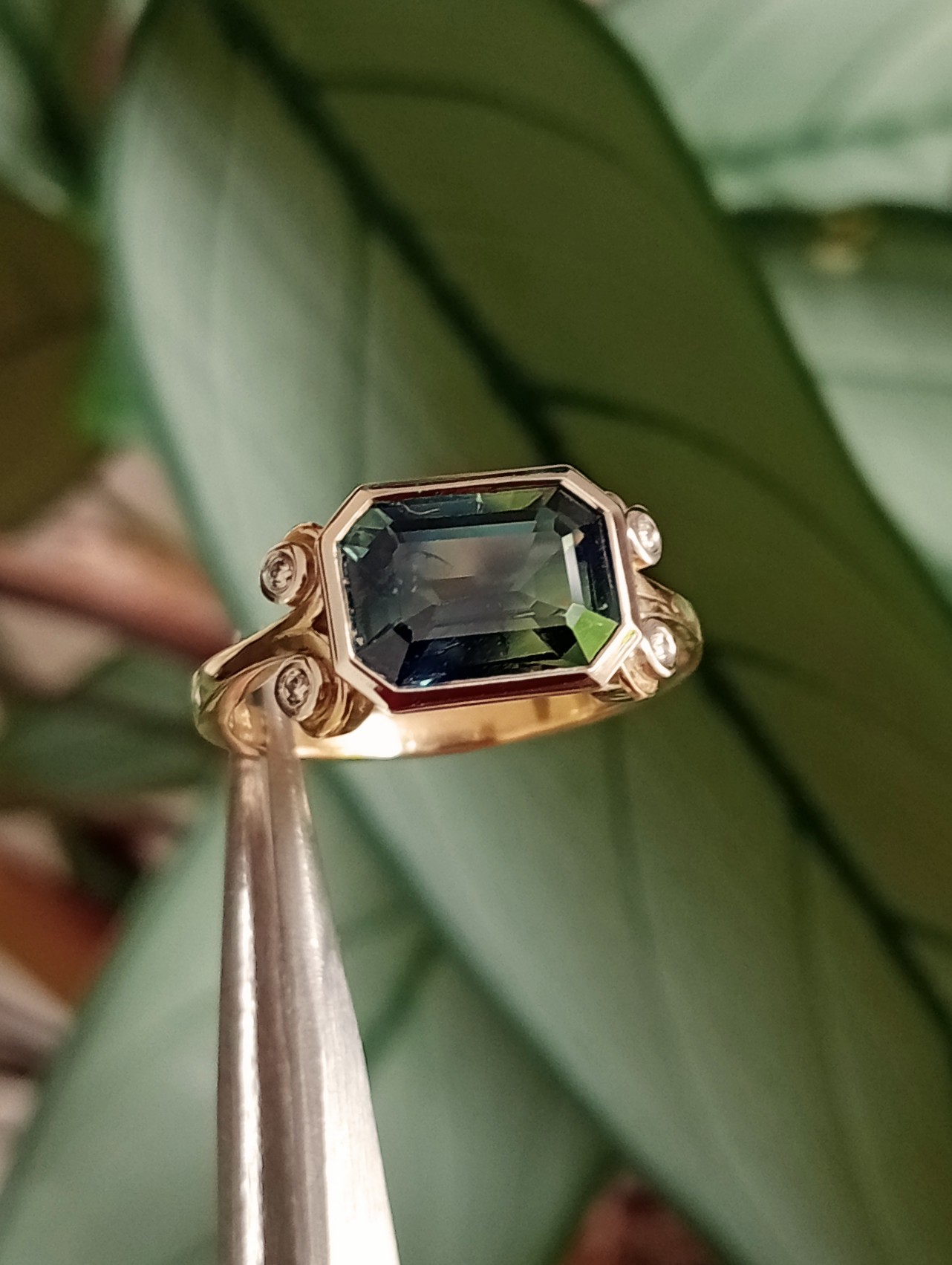 regal emerald cut parti sapphire two tone ring