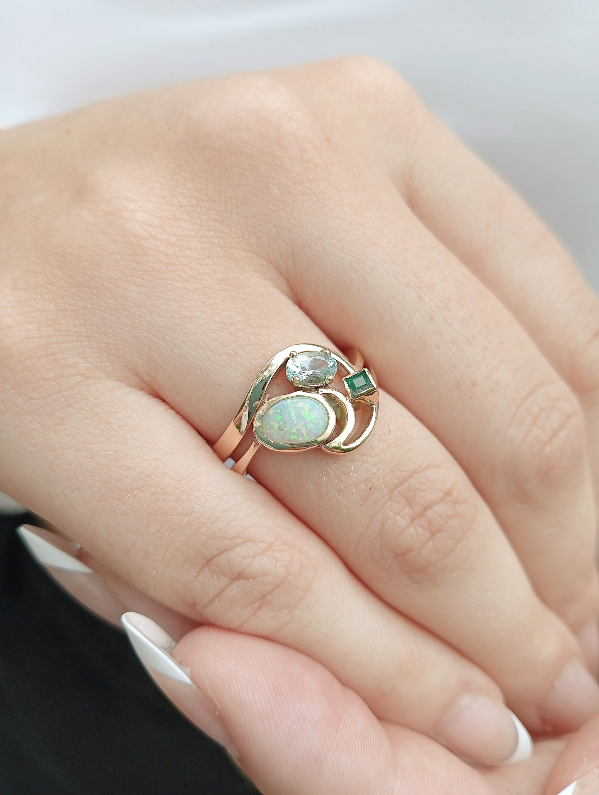 ring with opal, topax and emerald
